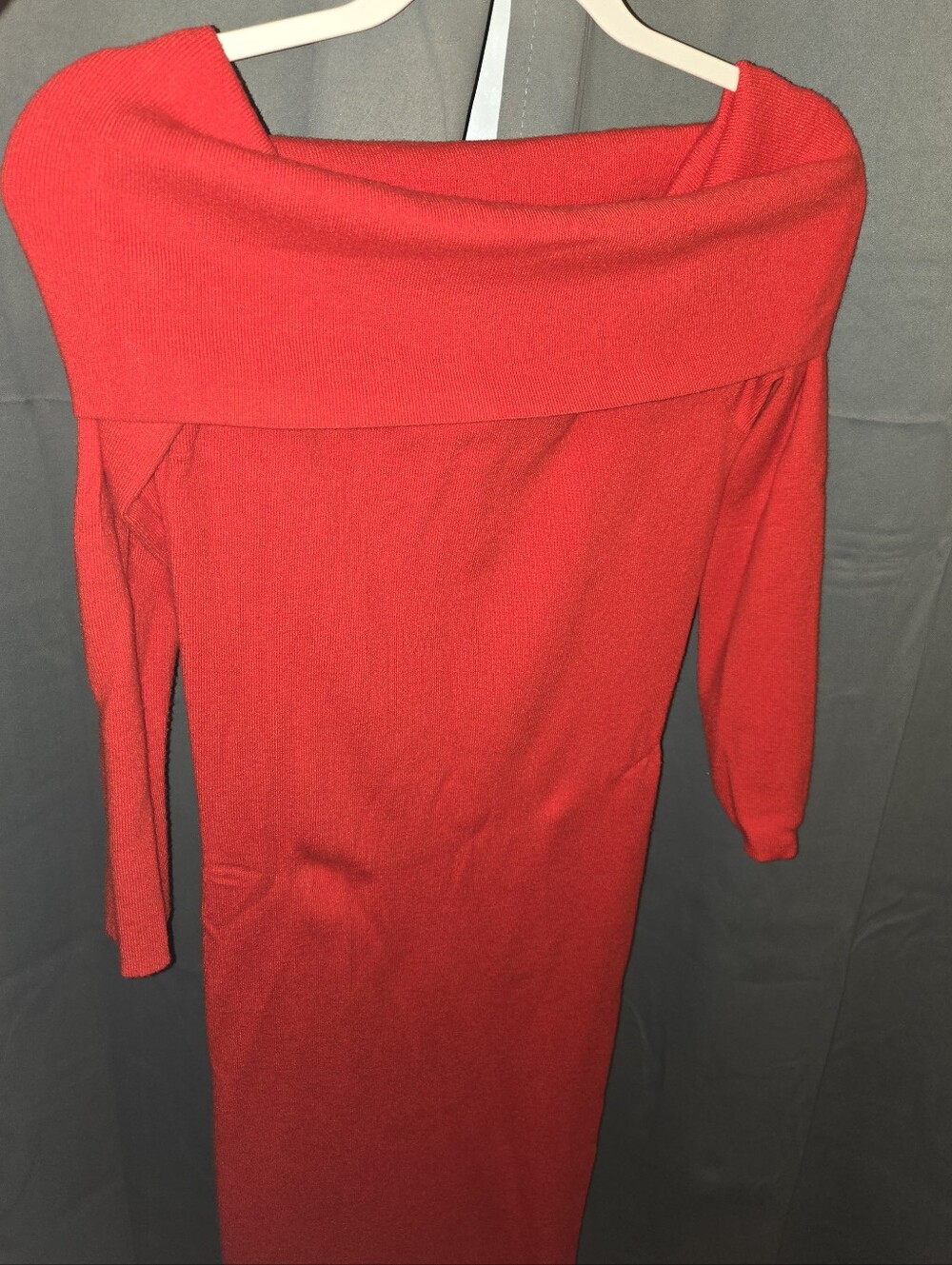 BOLD elements Off-Shoulder Red Knit Sweater Dress